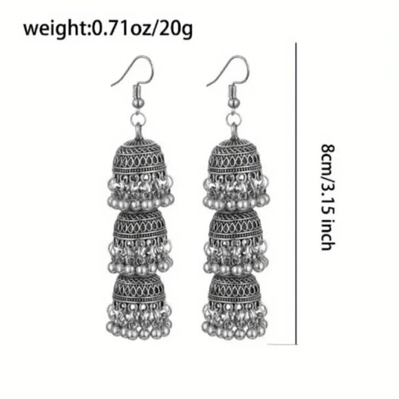 Gold 3bell Pendant Retro Bollywood Style Dangle Earrings Alloy Jewelry Exquisite - Picture 3 of 3